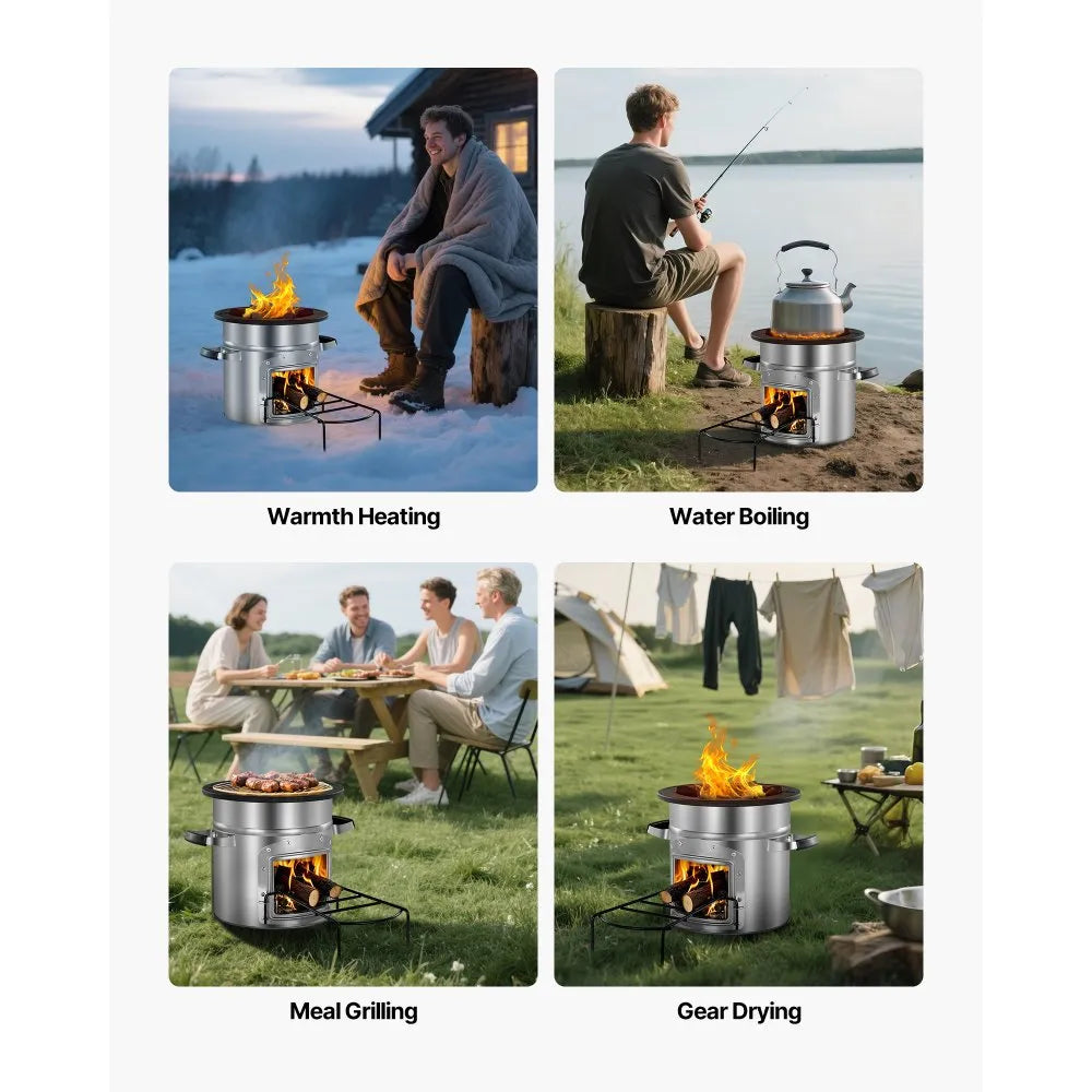 VEVOR Camping Rocket Stove, Portable Stainless Steel Wood Burning Stove with Single Door & Carry Bag