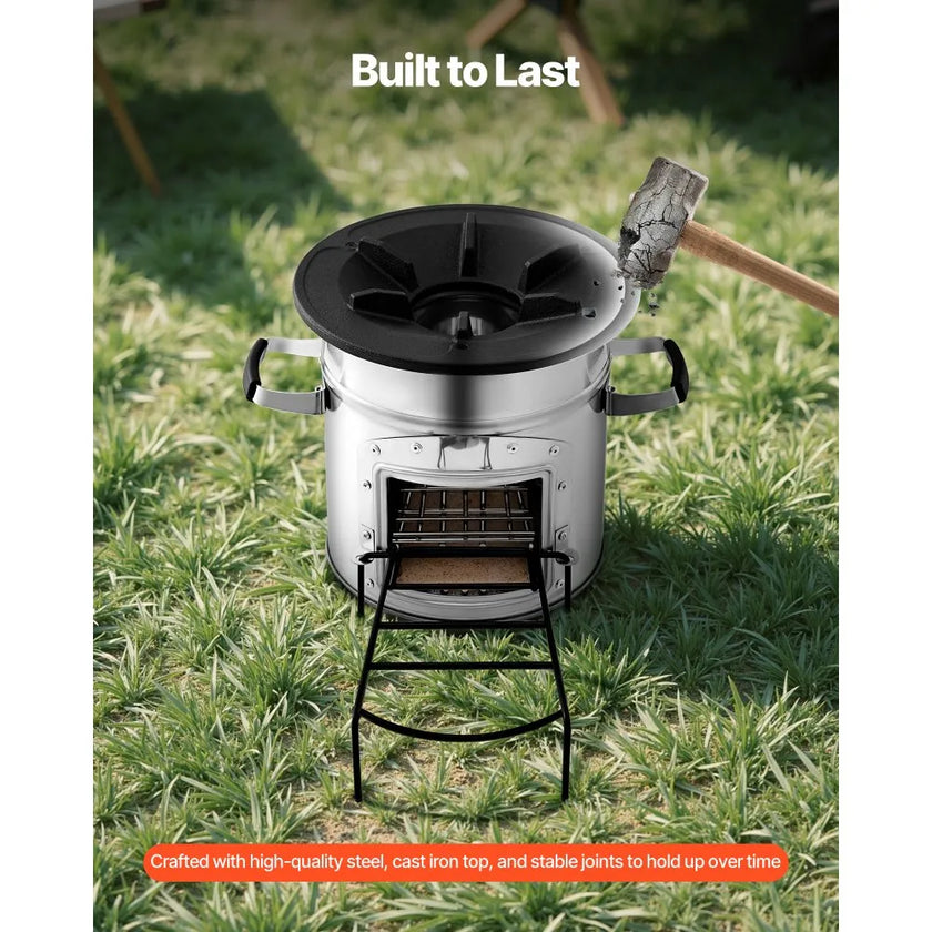 VEVOR Camping Rocket Stove, Portable Stainless Steel Wood Burning Stove with Single Door & Carry Bag