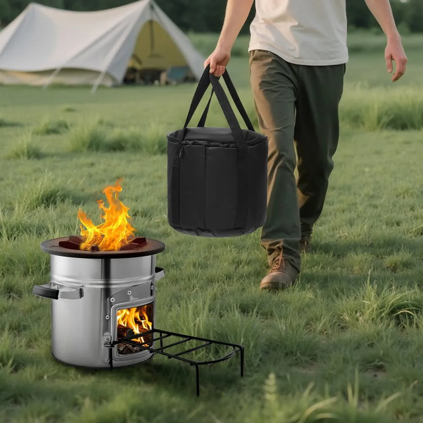 VEVOR Camping Rocket Stove, Portable Stainless Steel Wood Burning Stove with Single Door & Carry Bag