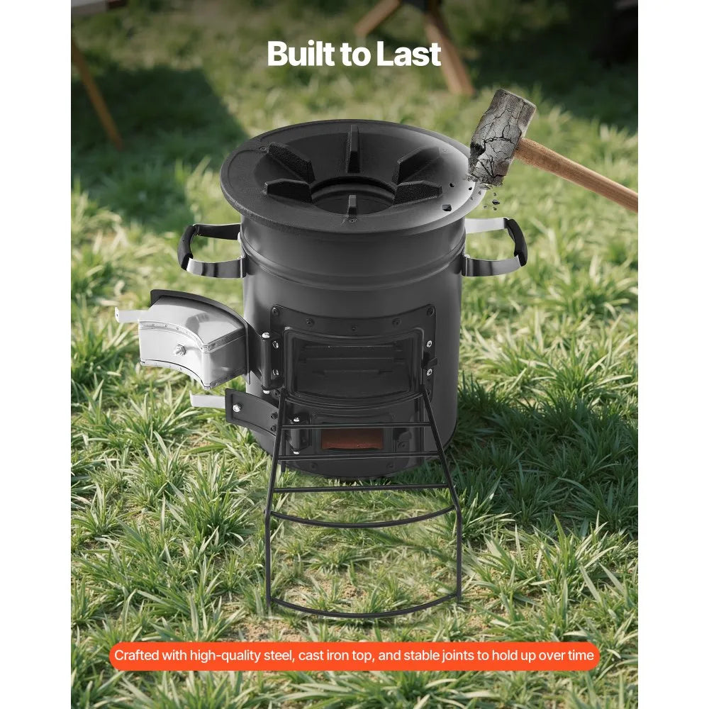 VEVOR Camping Rocket Stove, Portable Wood Burning Stove with Carry Bag, SPCC Steel Double Door Design