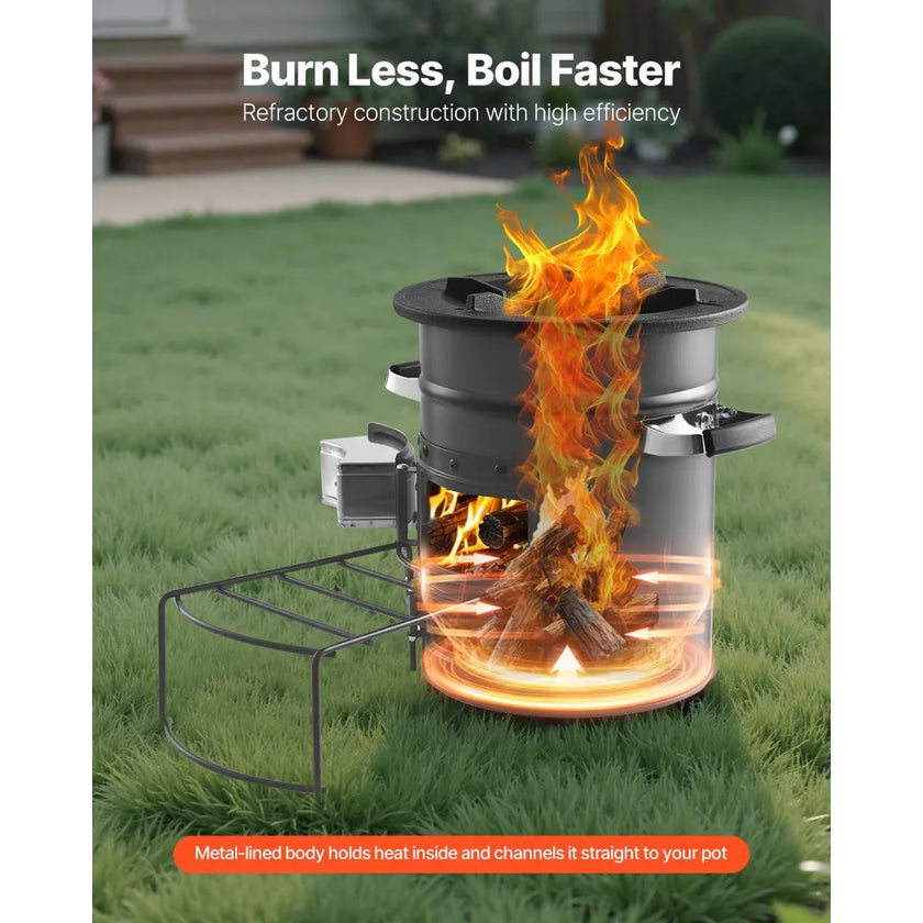 VEVOR Camping Rocket Stove, Portable Wood Burning Stove with Carry Bag, SPCC Steel Double Door Design