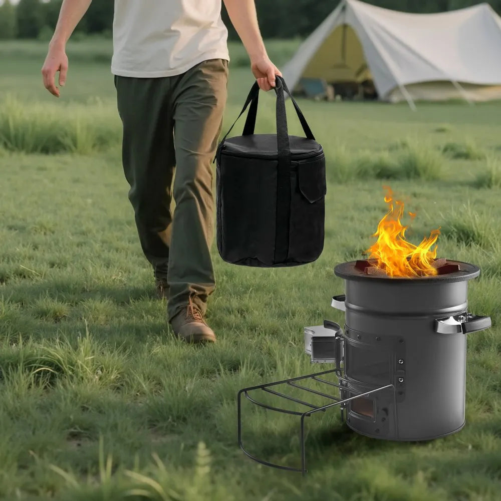 VEVOR Camping Rocket Stove, Portable Wood Burning Stove with Carry Bag, SPCC Steel Double Door Design