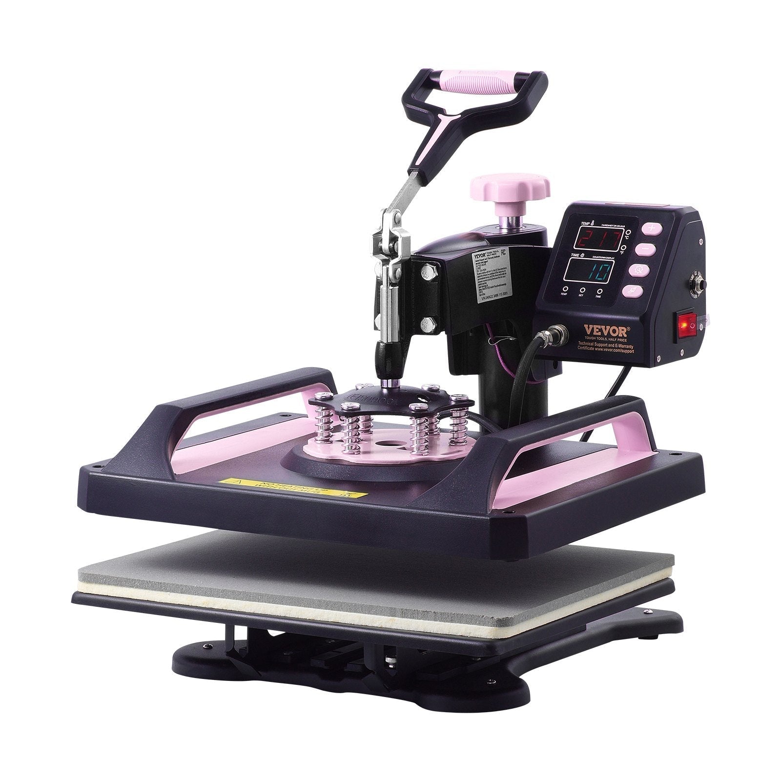 VEVOR 5 in 1 Heat Press Machine 12x15 in 30oz Tumbler Press T-Shirts Black+Pink