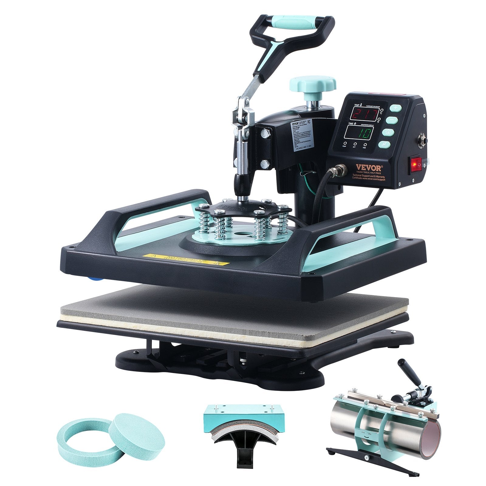 VEVOR 5 in 1 Heat Press Machine 12x15 in 30oz Tumbler Press T-Shirts Black+Green