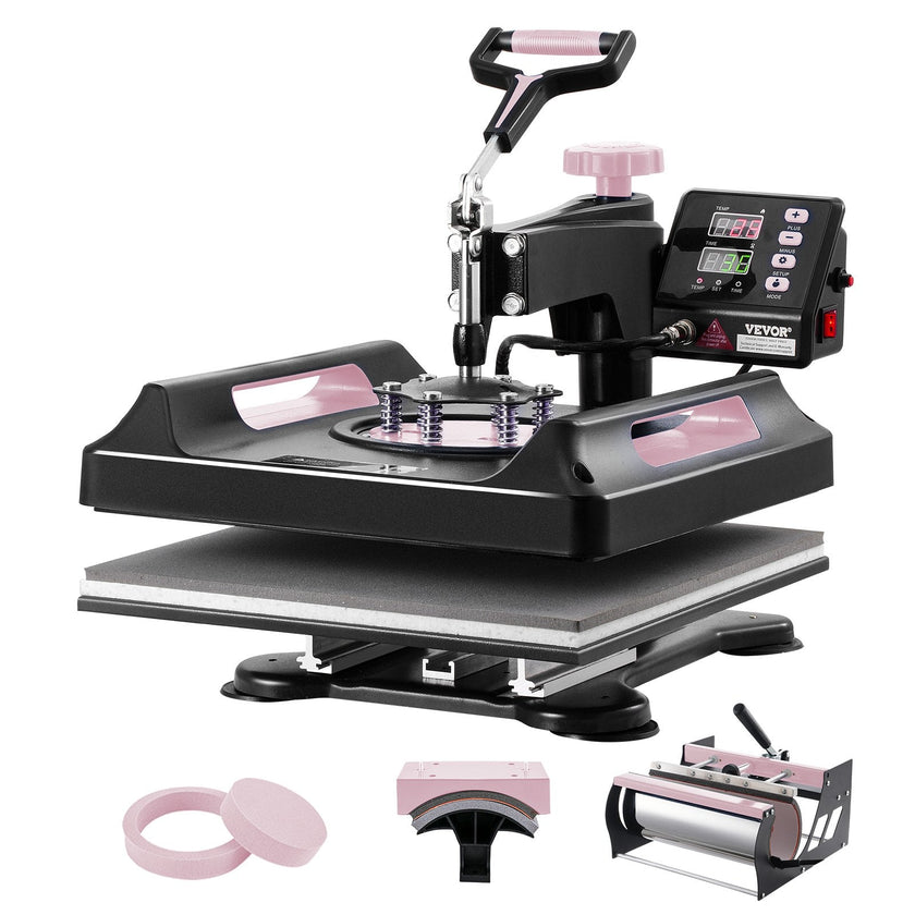 VEVOR 5 in 1 Heat Press Machine 15x15 in 30oz Tumbler Press T-Shirts Black