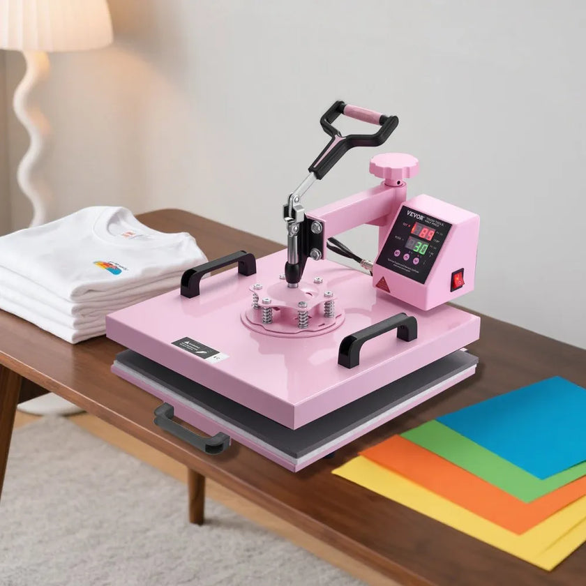 VEVOR Heat Press Machine 15x15 in 5 in 1 with 30oz Tumbler Press T-Shirts Pink