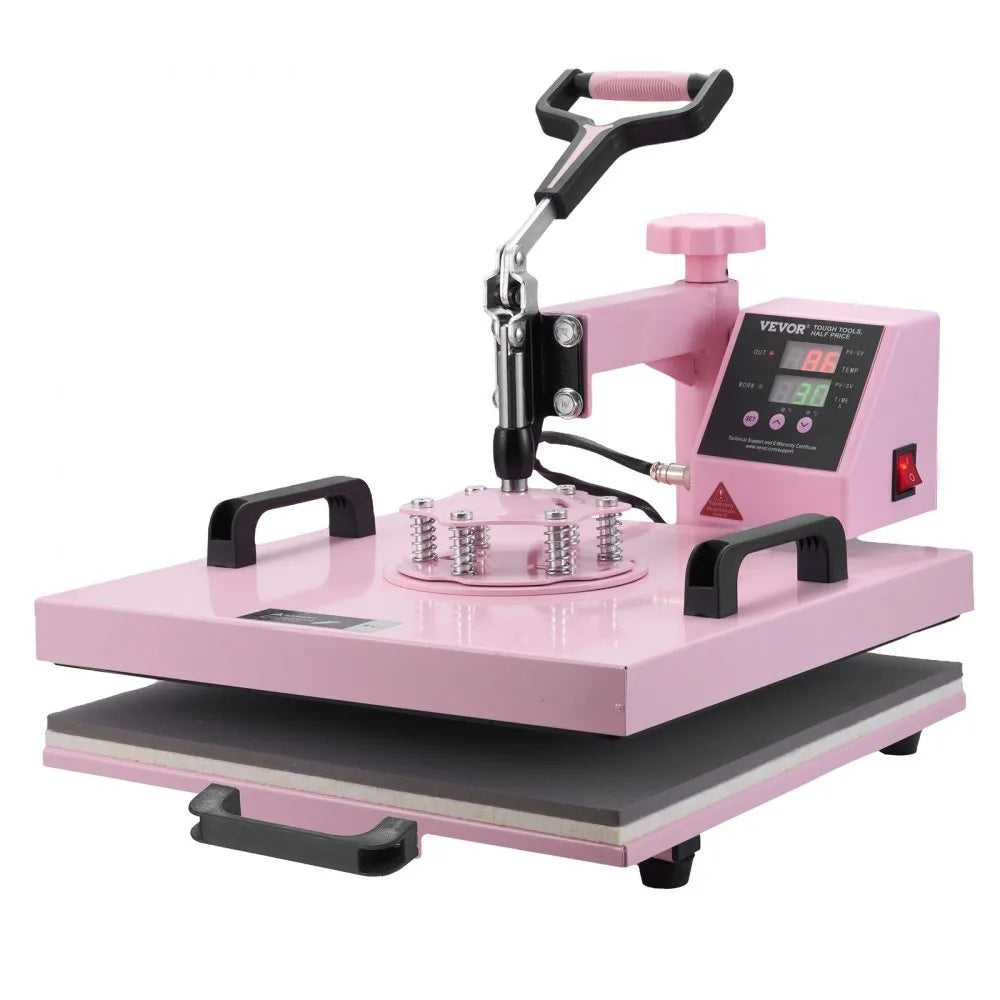 VEVOR Heat Press Machine 15x15 in 5 in 1 with 30oz Tumbler Press T-Shirts Pink