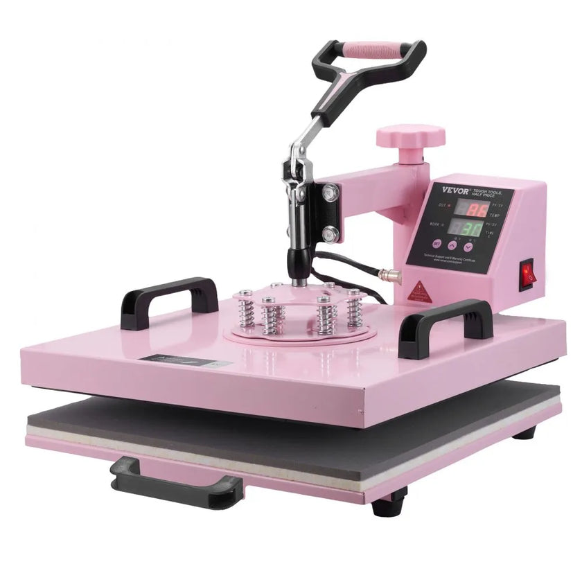 VEVOR Heat Press Machine 15x15 in 5 in 1 with 30oz Tumbler Press T-Shirts Pink