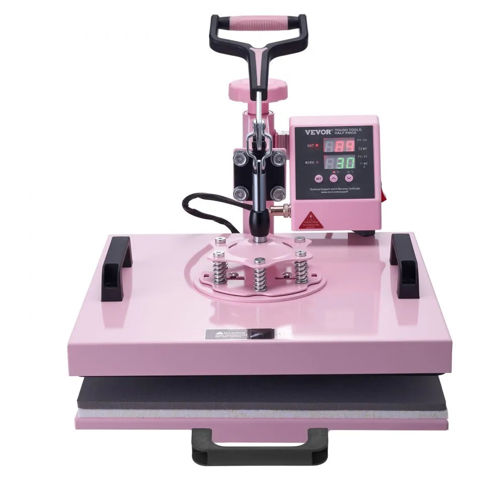 VEVOR Heat Press Machine 15x15 in 5 in 1 with 30oz Tumbler Press T-Shirts Pink