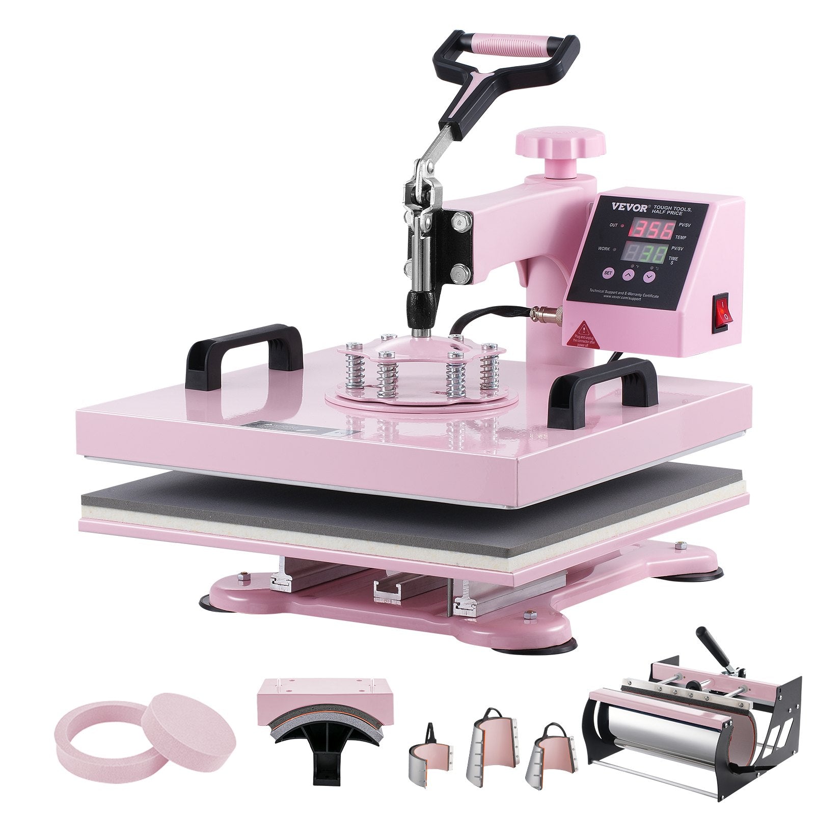 VEVOR Heat Press Machine 15x15 in 8 in 1 with 30oz Tumbler Press T-Shirts Pink