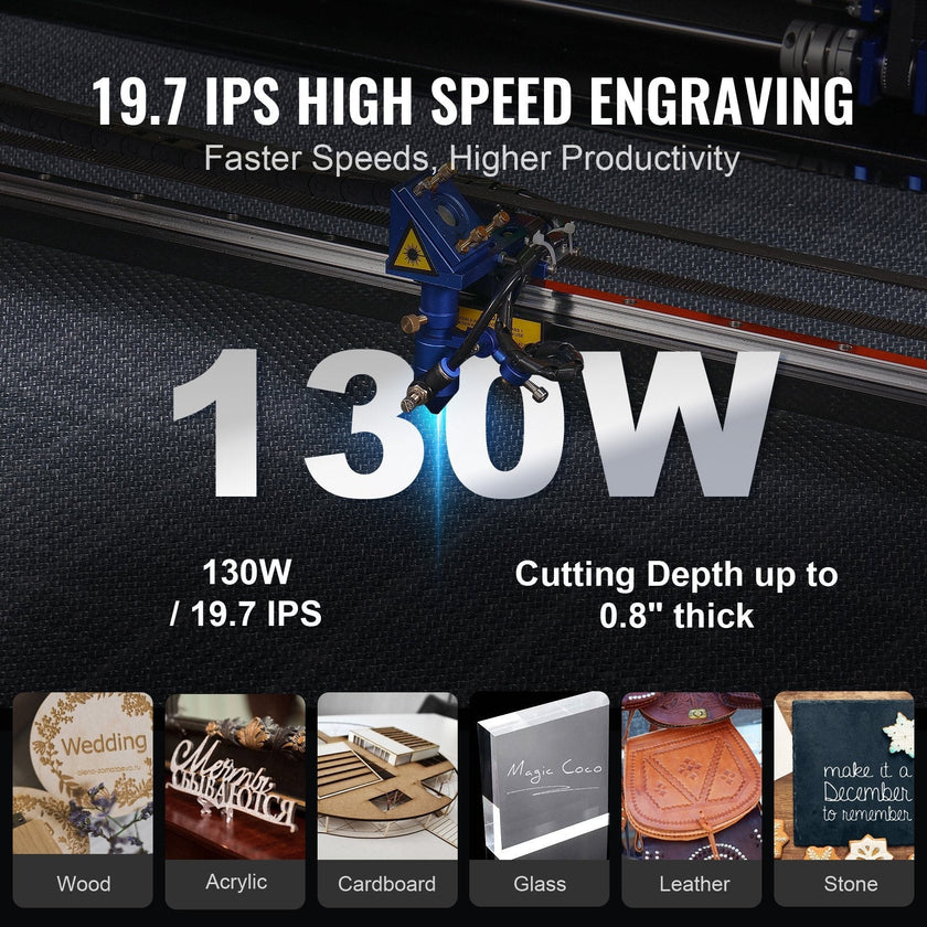 VEVOR 130W CO2 Laser Engraver and Cutter 35 x 55 in 19.7 IPS Engraving Machine
