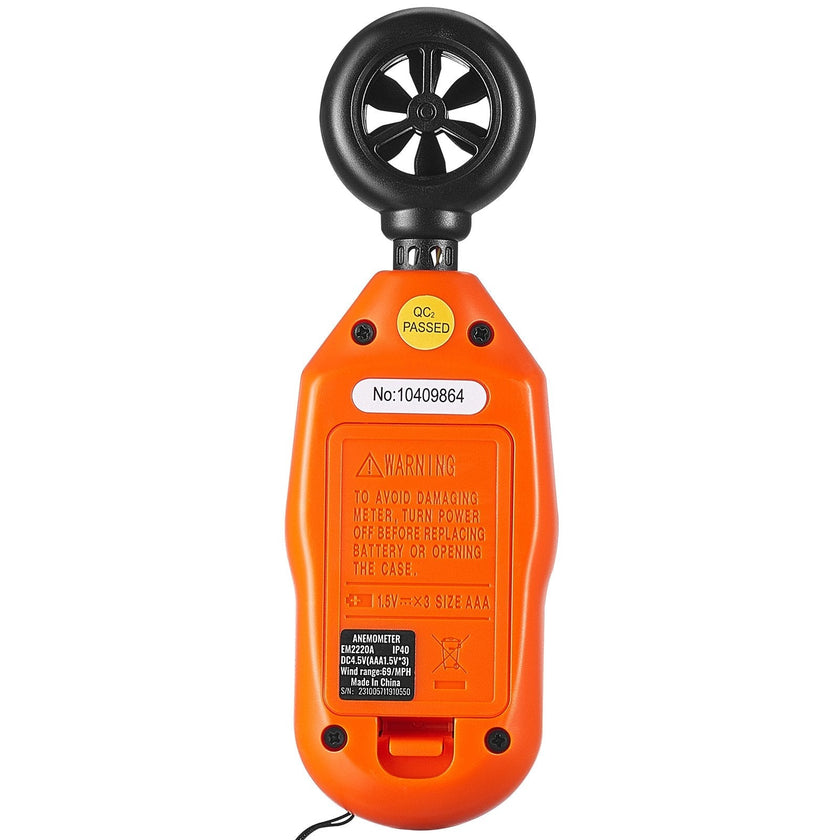 VEVOR Handheld Anemometer, 14?-113?, Digital Wind Speed Meter Gauge with LED Backlight Screen, Measures Wind Velocity Wind Temperature Air Flow Wind Chill, for Sailing Surfing Drone Flying HVAC