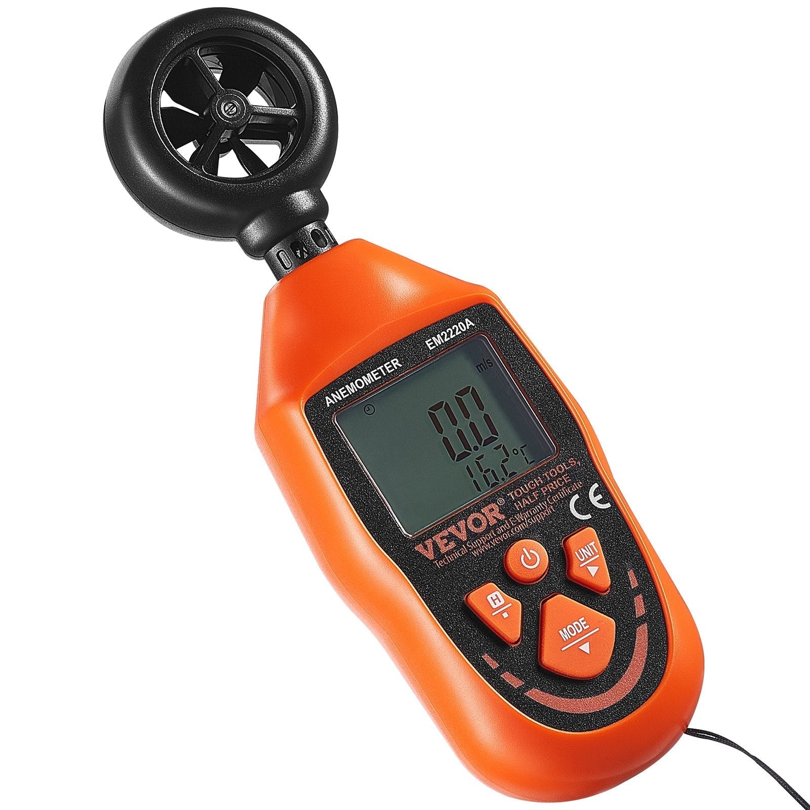 VEVOR Handheld Anemometer, 14?-113?, Digital Wind Speed Meter Gauge with LED Backlight Screen, Measures Wind Velocity Wind Temperature Air Flow Wind Chill, for Sailing Surfing Drone Flying HVAC