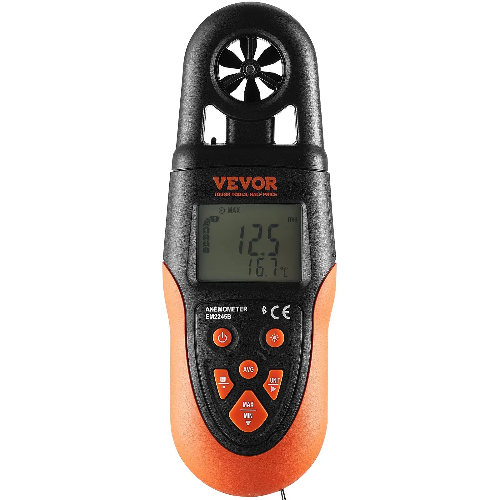 VEVOR Bluetooth Handheld Anemometer, 14℉-140℉, Digital Wind Speed Meter Gauge with LED Backlight Screen, Measures Wind Velocity Wind Temperature Air Flow Wind Chill, for Surfing Drone Flying HVAC