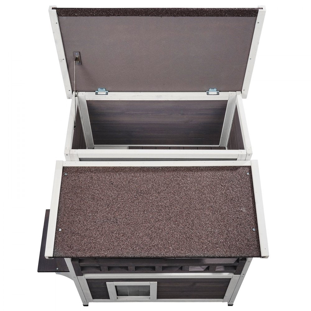 VEVOR Outdoor Cat House 2-story Wooden Feral Cat Shelter with  Balcony & Roof