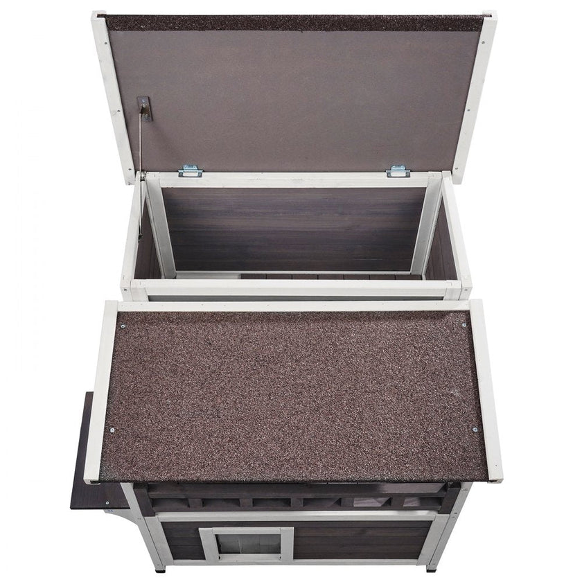 VEVOR Outdoor Cat House 2-story Wooden Feral Cat Shelter with  Balcony & Roof