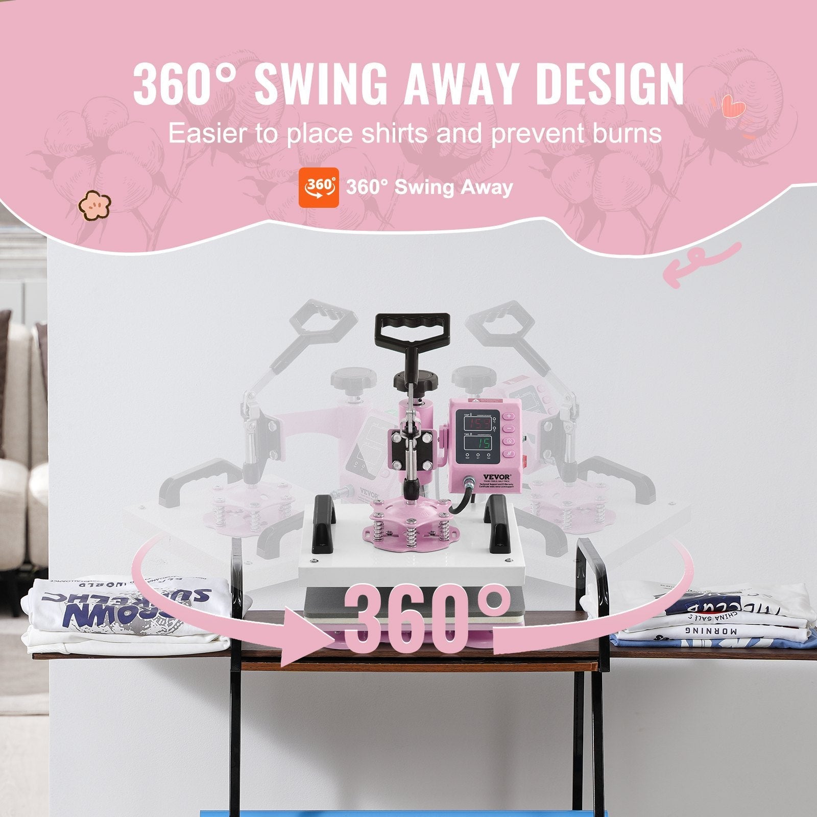 VEVOR Heat Press Machine 12x10in Heat Transfer Machine for T-Shirts Press Pink