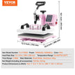 VEVOR Heat Press Machine 12x10in Heat Transfer Machine for T-Shirts Press Pink