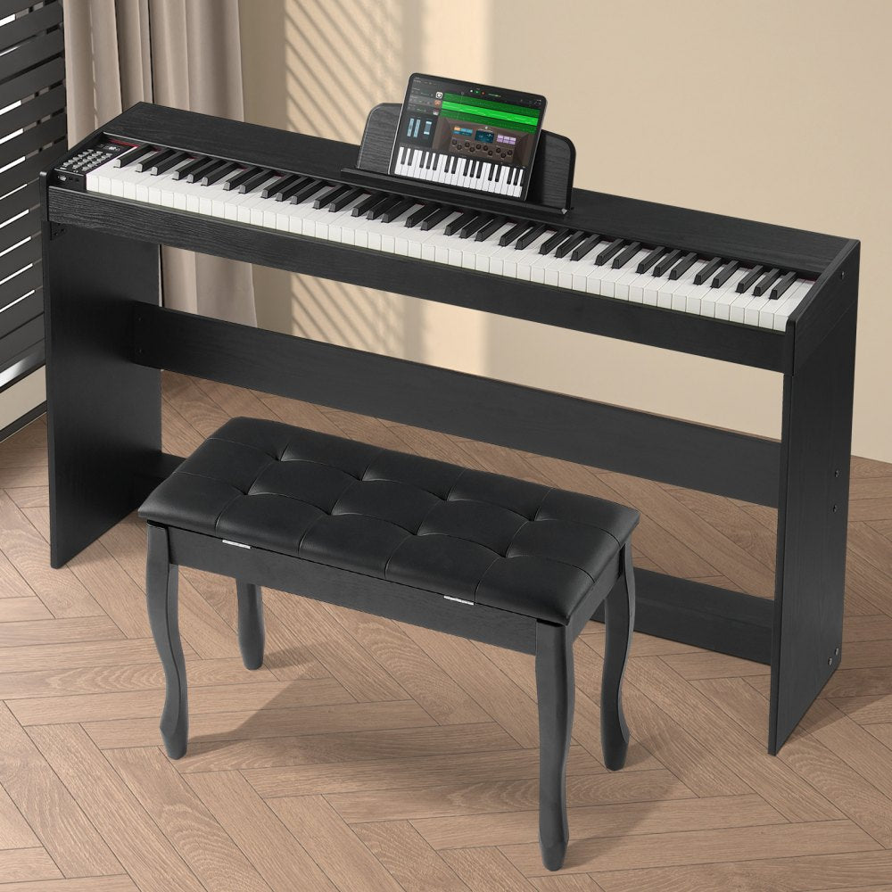 VEVOR 88 Key Fully Weighted Digital Piano Dual Keyboard Cabinet Bracket Bench