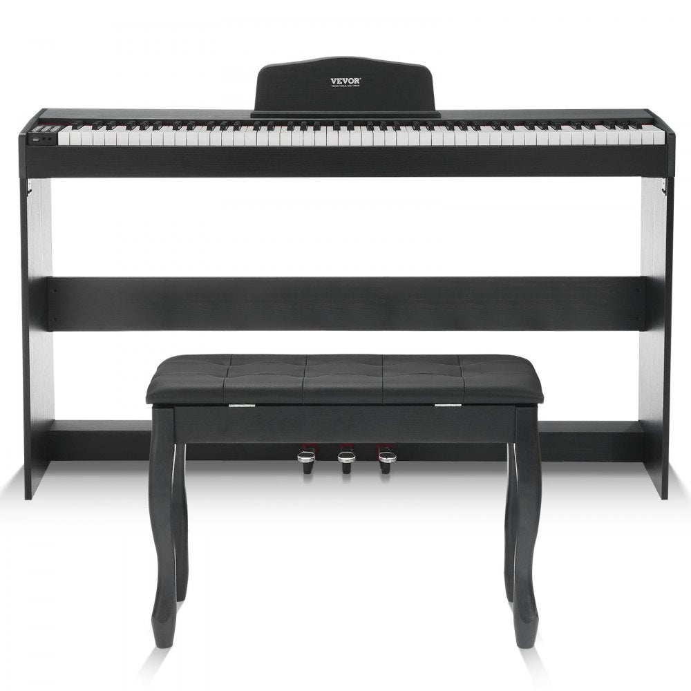 VEVOR 88 Key Fully Weighted Digital Piano Dual Keyboard Cabinet Bracket Bench