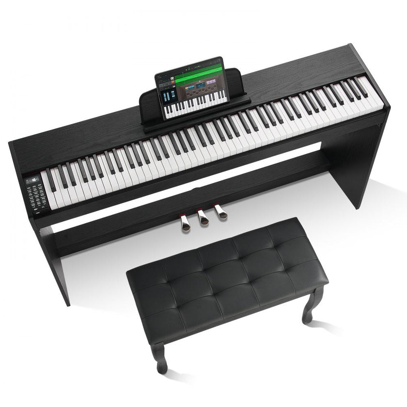 VEVOR 88 Key Fully Weighted Digital Piano Dual Keyboard Cabinet Bracket Bench