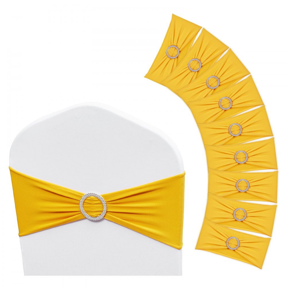 VEVOR Stretch Spandex Chair Sashes, Chair Slipcover and Stretch Chair Sash with Round Buckle, Elastic Chair Bands, Fitting Wedding, Holiday, Banquet, Party Chair Decoration (50 PCS Golden Yellow)