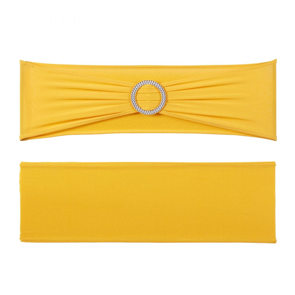 VEVOR Stretch Spandex Chair Sashes, Chair Slipcover and Stretch Chair Sash with Round Buckle, Elastic Chair Bands, Fitting Wedding, Holiday, Banquet, Party Chair Decoration (50 PCS Golden Yellow)