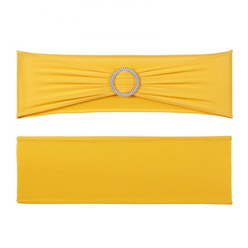 VEVOR Stretch Spandex Chair Sashes, Chair Slipcover and Stretch Chair Sash with Round Buckle, Elastic Chair Bands, Fitting Wedding, Holiday, Banquet, Party Chair Decoration (50 PCS Golden Yellow)