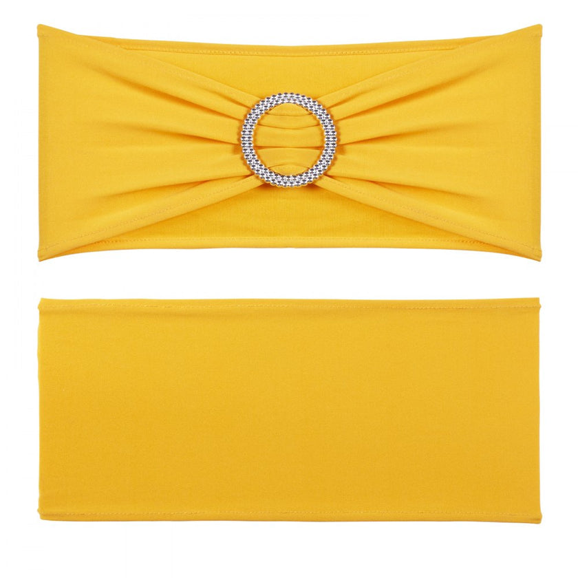 VEVOR Stretch Spandex Chair Sashes, Chair Slipcover and Stretch Chair Sash with Round Buckle, Elastic Chair Bands, Fitting Wedding, Holiday, Banquet, Party Chair Decoration (50 PCS Golden Yellow)