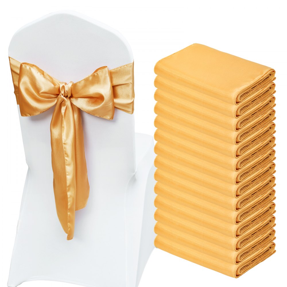 VEVOR Stretch Spandex Chair Sashes Bows, Chair Slipcover and Stretch Chair Sash, Elastic Chair Bands, Fitting Wedding, Holiday, Banquet, Party, Celebration Chair Decoration (50 PCS Gold)