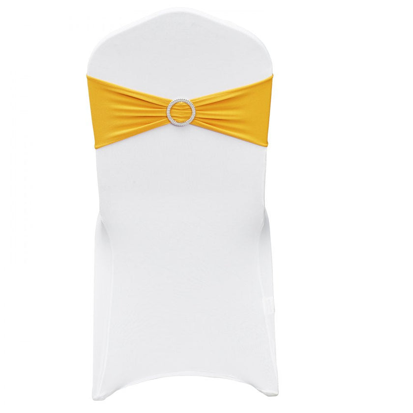 VEVOR Stretch Spandex Folding Chair Covers, Universal Fitted Chair Cover with Chair Sashes, Removable Washable Protective Slipcovers, for Wedding, Holiday, Banquet, Party, Dining (50 Set Gold & White)