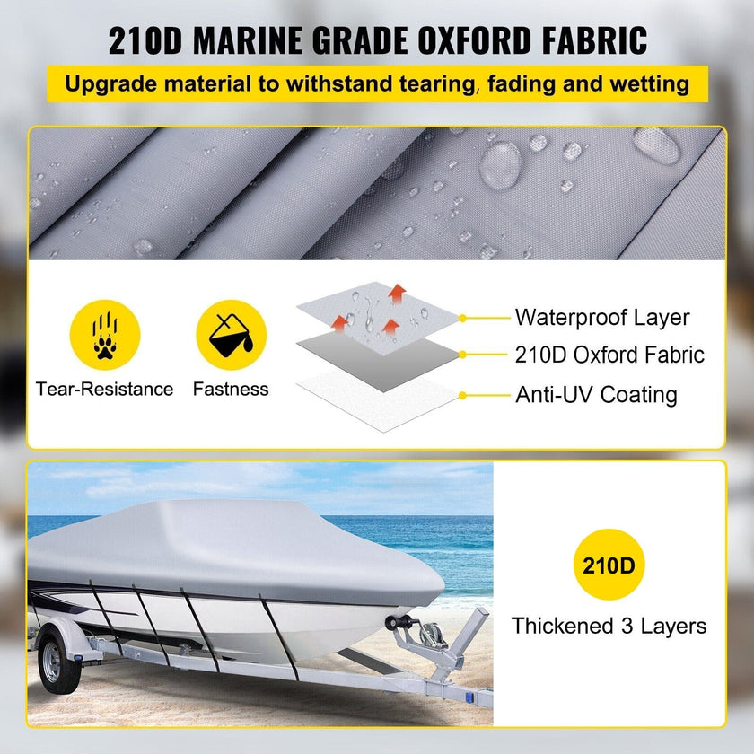 VEVOR Waterproof Boat Cover, 16'-18.5' Trailerable Boat Cover, Beam Width up to 98