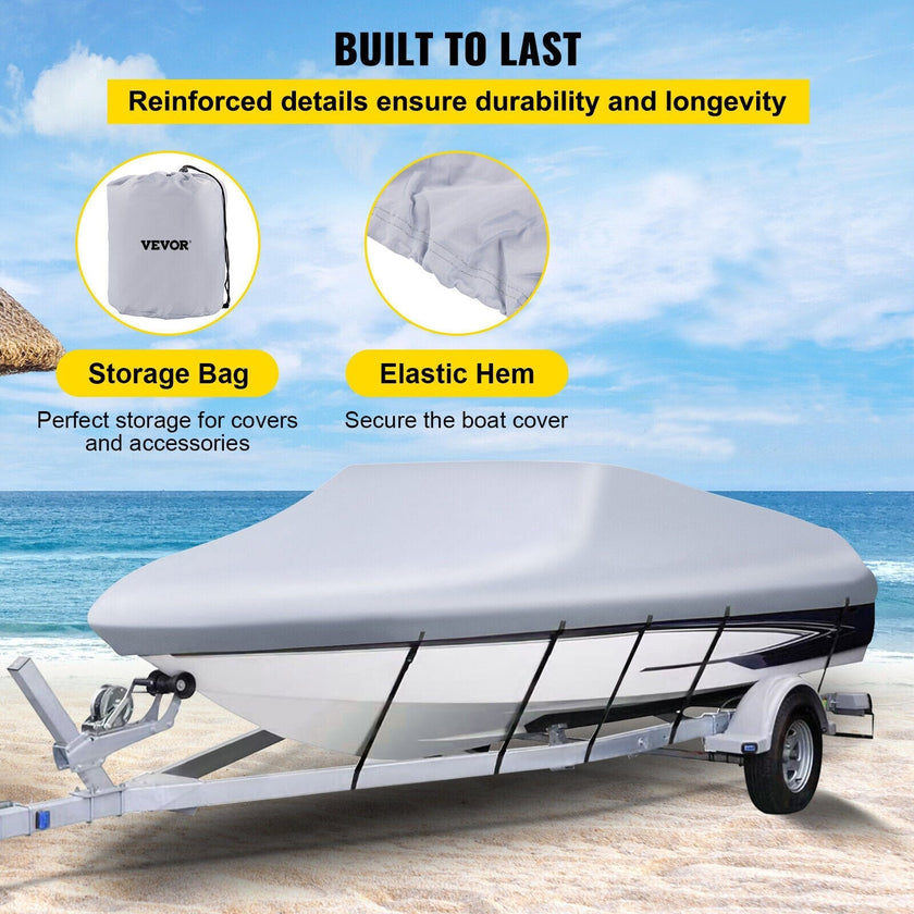 VEVOR Waterproof Boat Cover, 16'-18.5' Trailerable Boat Cover, Beam Width up to 98