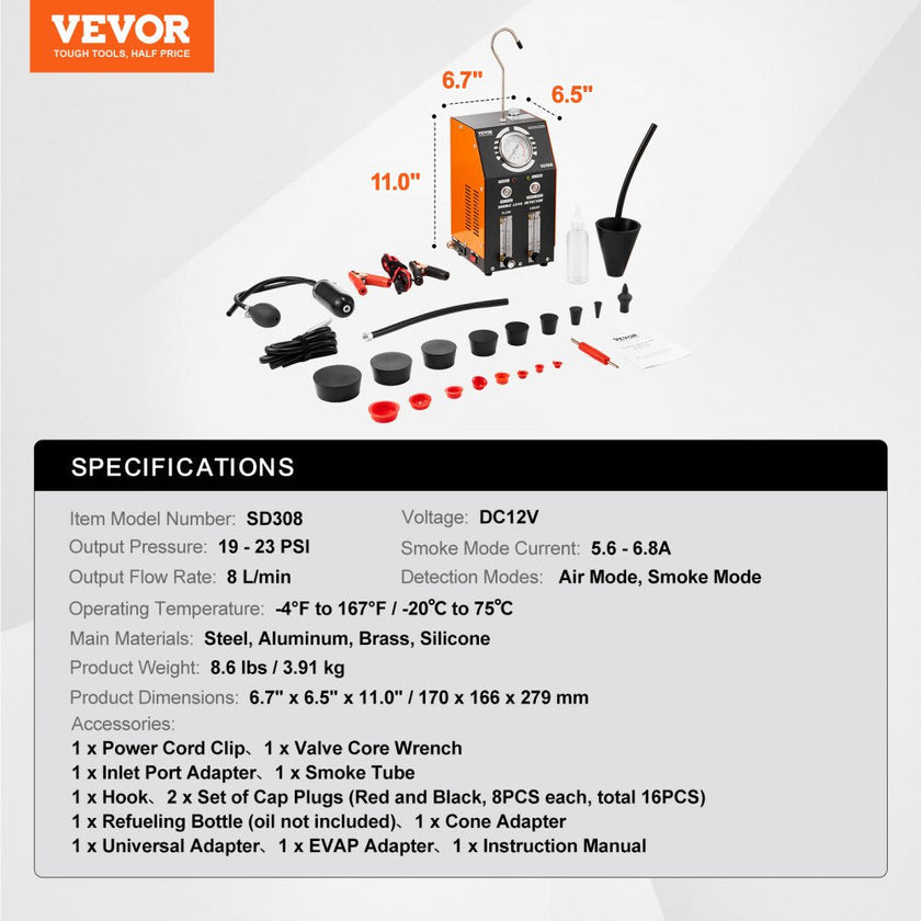VEVOR Automotive Smoke Machine EVAP Vacuum Leak Detector with Built-in Air Pump