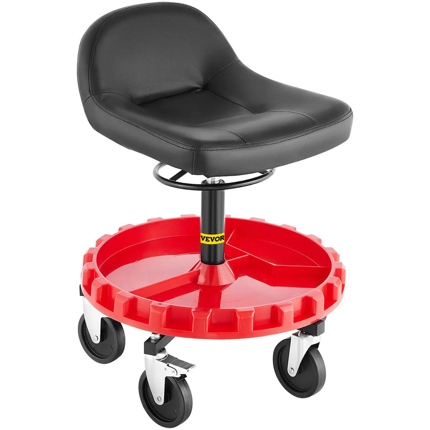 VEVOR Shop Stool, 400 LBS Rolling Garage Stool, 18” to 23” Adjustable Height Mobile Rolling Gear Seat, Round Tray Garage Pneumatic Stool, All-Terrain 5