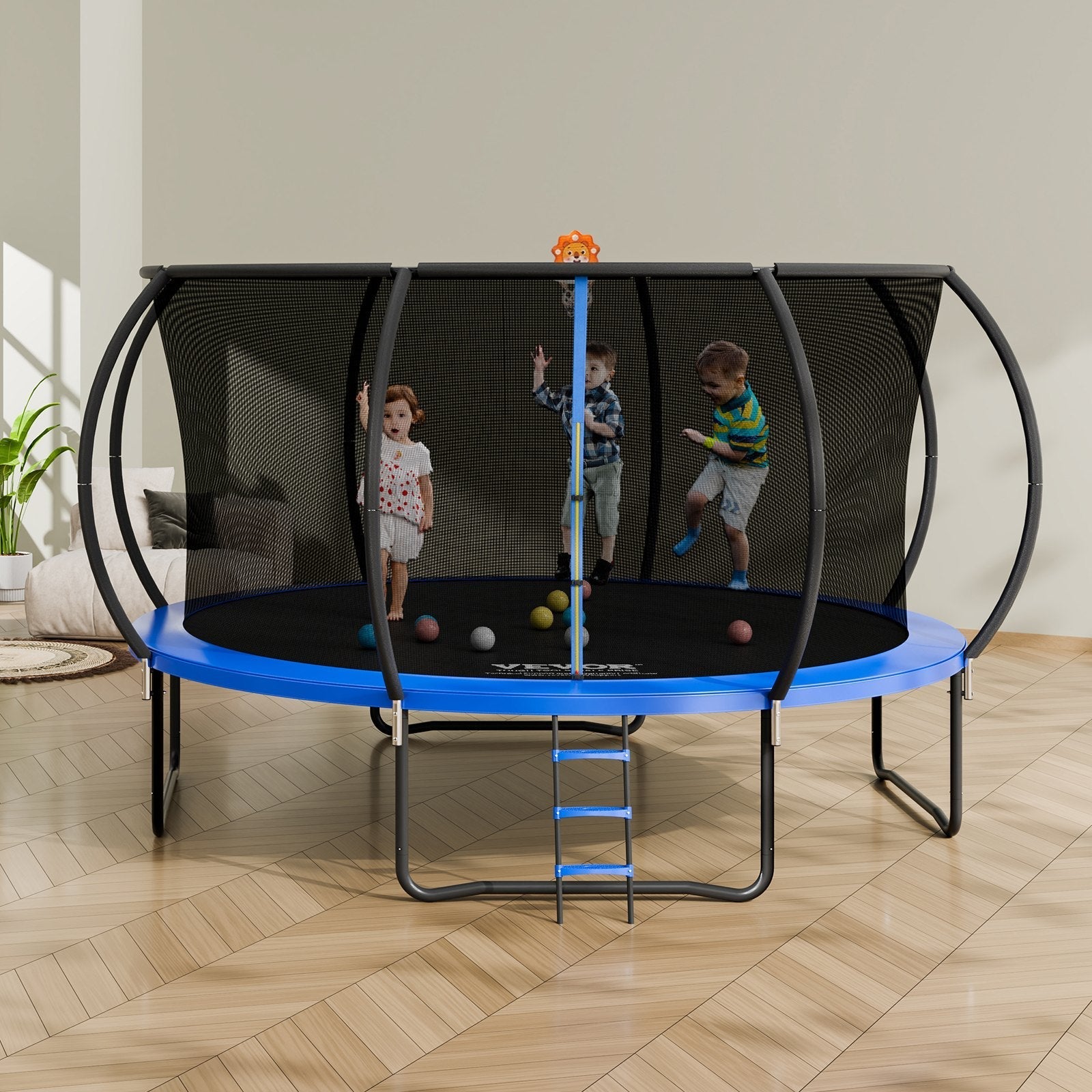 VEVOR 14FT Trampoline, 450 lbs Trampoline with Enclosure Net, Ladder, and Curved Pole, Heavy Duty Trampoline with Jumping Mat and Spring Cover Padding, Outdoor Recreational Trampolines