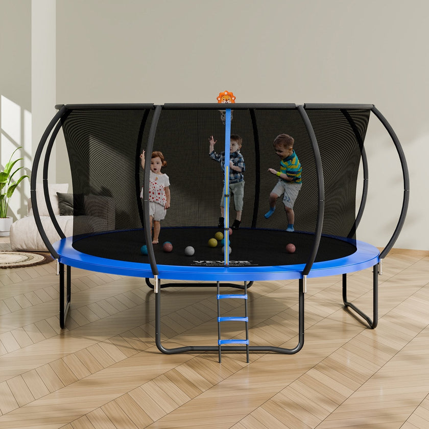 VEVOR 14FT Trampoline, 450 lbs Trampoline with Enclosure Net, Ladder, and Curved Pole, Heavy Duty Trampoline with Jumping Mat and Spring Cover Padding, Outdoor Recreational Trampolines