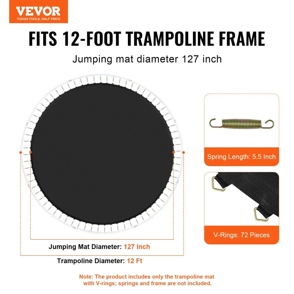 VEVOR Replacement Trampoline Mat Fits 12ft Frame 72 V-Rings 5.5