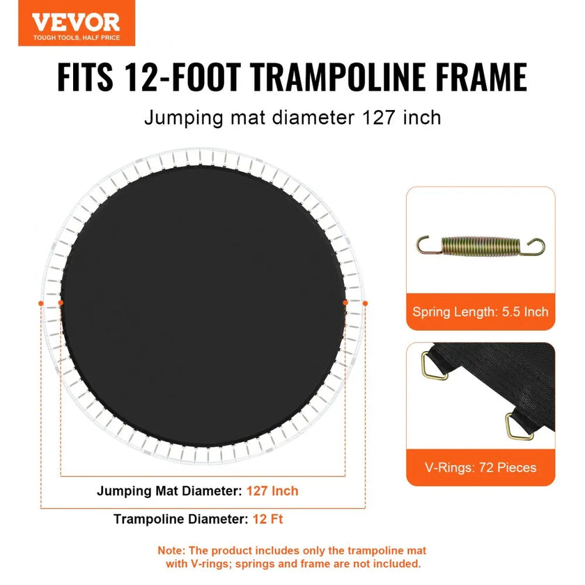 VEVOR Replacement Trampoline Mat Fits 12ft Frame 72 V-Rings 5.5