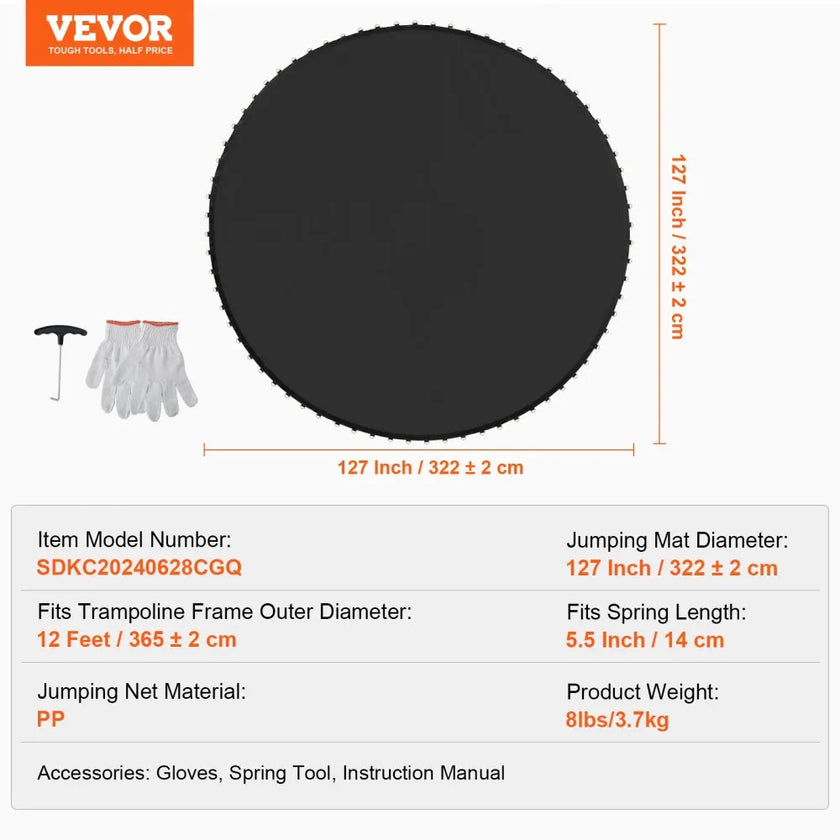 VEVOR Replacement Trampoline Mat Fits 12ft Frame 72 V-Rings 5.5