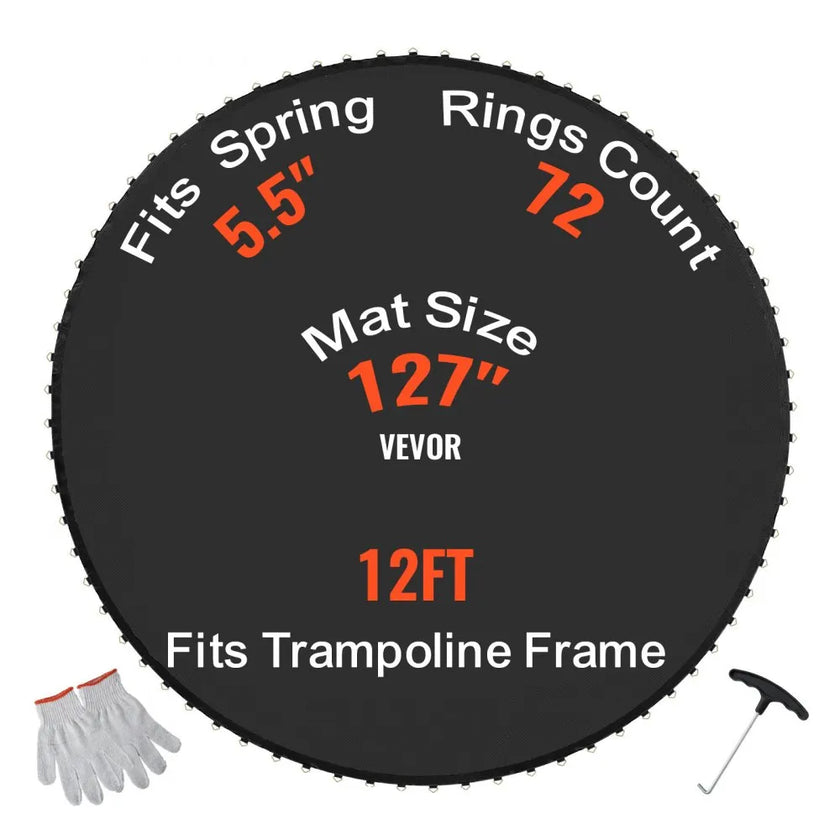 VEVOR Replacement Trampoline Mat Fits 12ft Frame 72 V-Rings 5.5