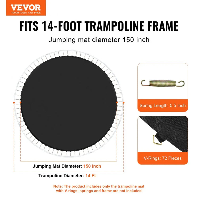 VEVOR Replacement Trampoline Mat Fits 14ft Frame 72 V-Rings 5.5