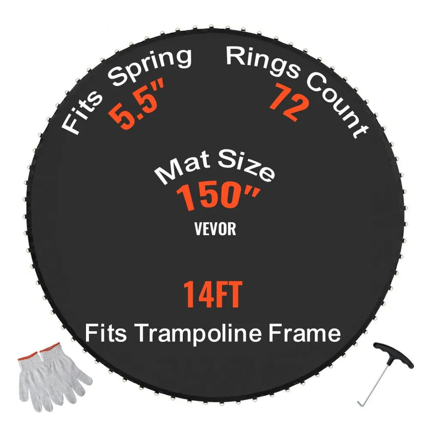 VEVOR Replacement Trampoline Mat Fits 14ft Frame 72 V-Rings 5.5