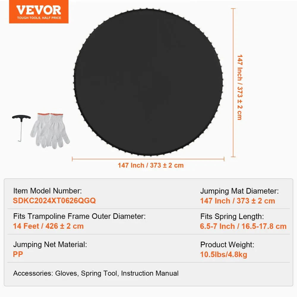 VEVOR Replacement Trampoline Mat Fits 14ft Frame 72 V-Ring 6.5