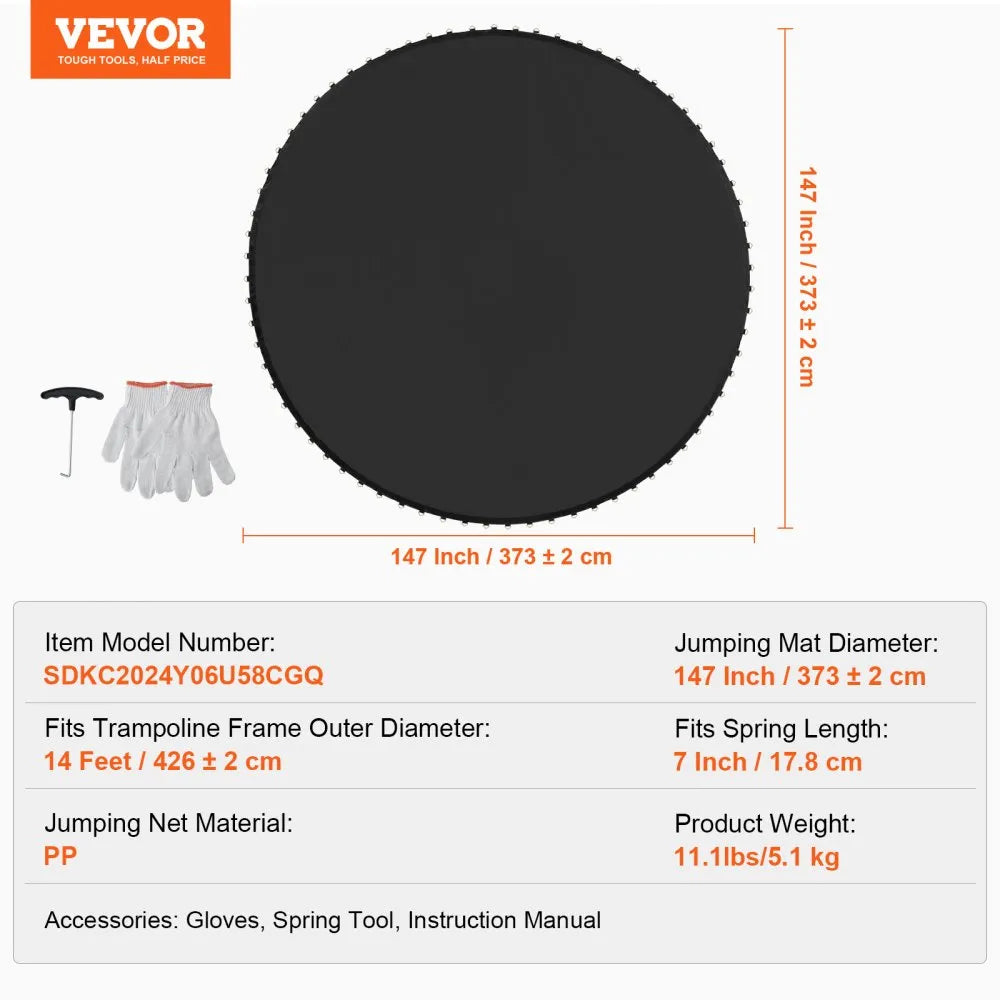 VEVOR Replacement Trampoline Mat Fits 14ft Frame 96 V-Rings 7