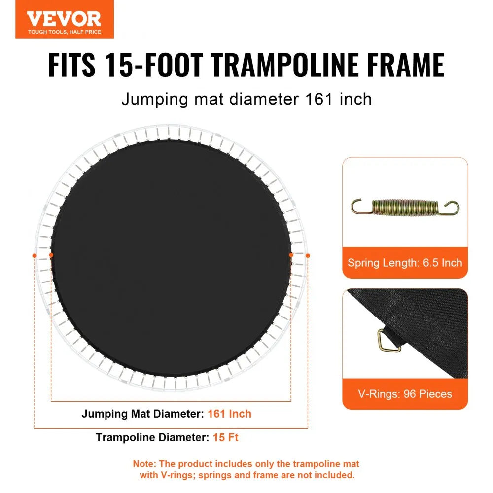 VEVOR Replacement Trampoline Mat Fits 15ft Frame 96 V-Rings 6.5