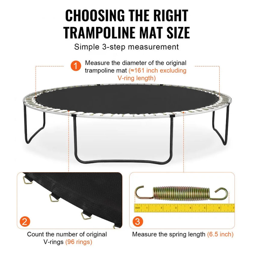 VEVOR Replacement Trampoline Mat Fits 15ft Frame 96 V-Rings 6.5