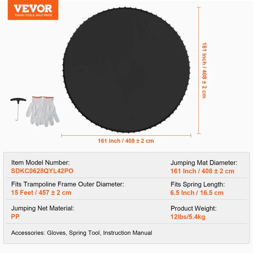 VEVOR Replacement Trampoline Mat Fits 15ft Frame 96 V-Rings 6.5