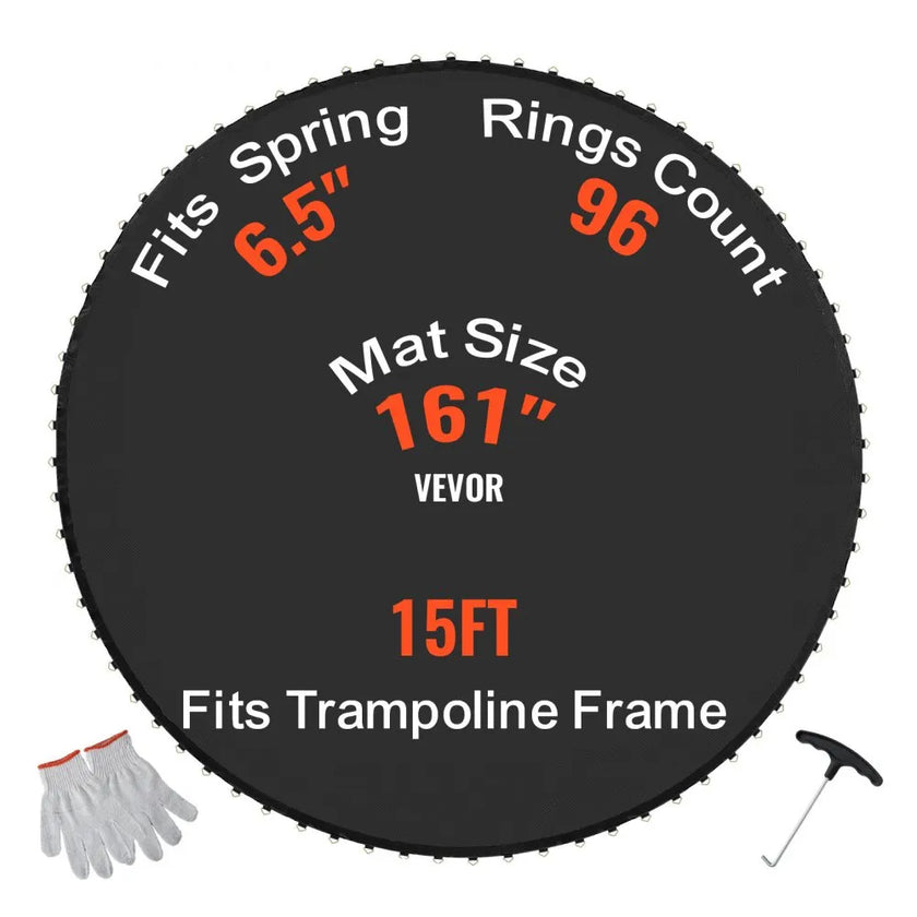 VEVOR Replacement Trampoline Mat Fits 15ft Frame 96 V-Rings 6.5