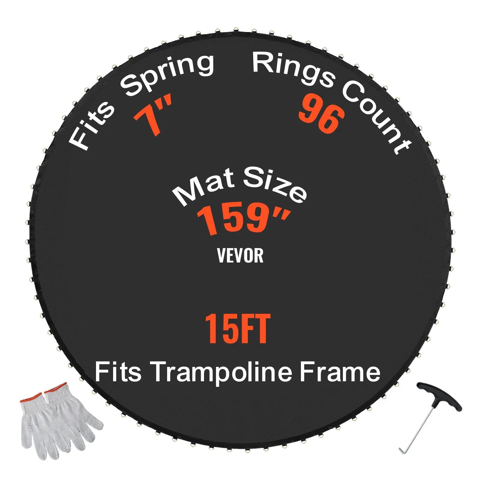 VEVOR Replacement Trampoline Mat Fits 15ft Frame 96 V-Rings 7